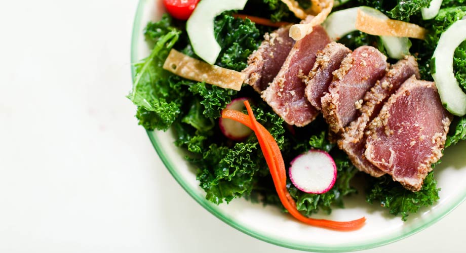 healthy salad with greens and tuna
