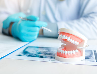 a dentist going over the filling process with a patient