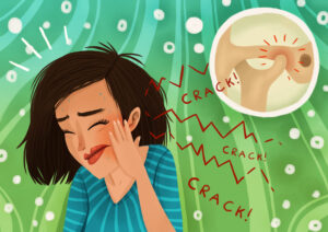 woman with jaw popping or jaw clicking in TMJ