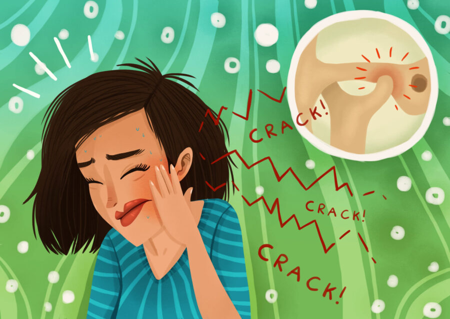 woman with jaw popping or jaw clicking in TMJ